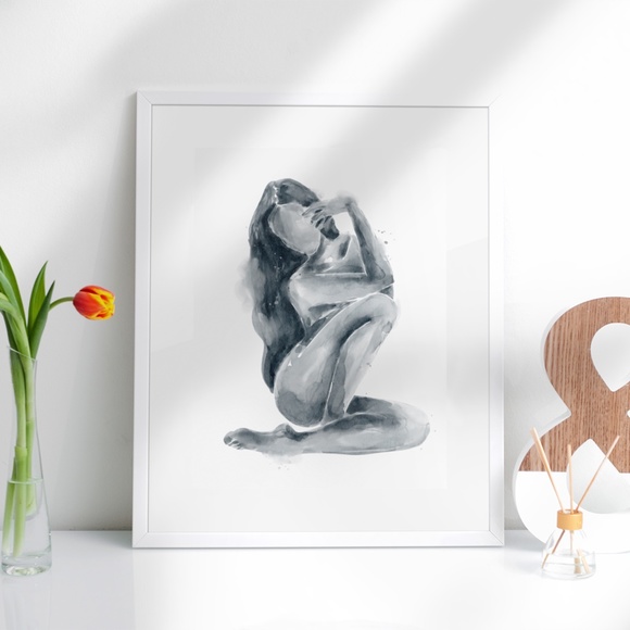 Abstract Nude Woman Watercolor Portrait  Print Poster Unframed - Picture 5 of 17